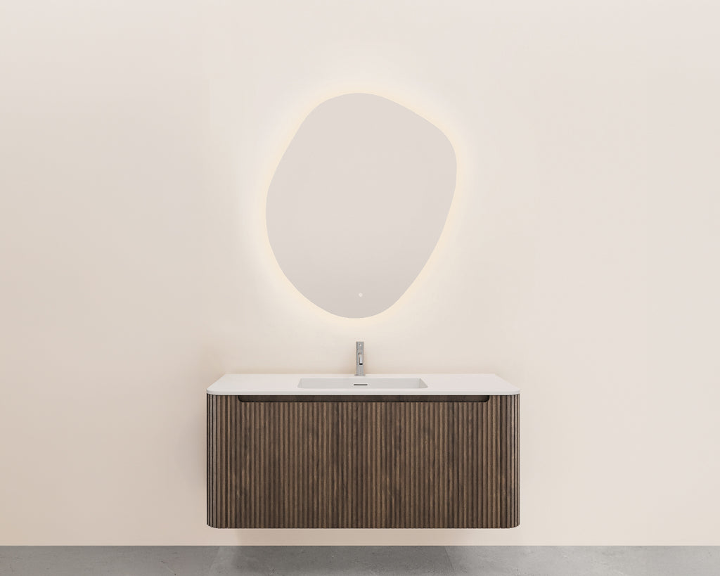 Eausulora onderkast afgeronde hoeken geribbeld met 1 lade 1 uitsparing 120 x 48 cm bruin eiken