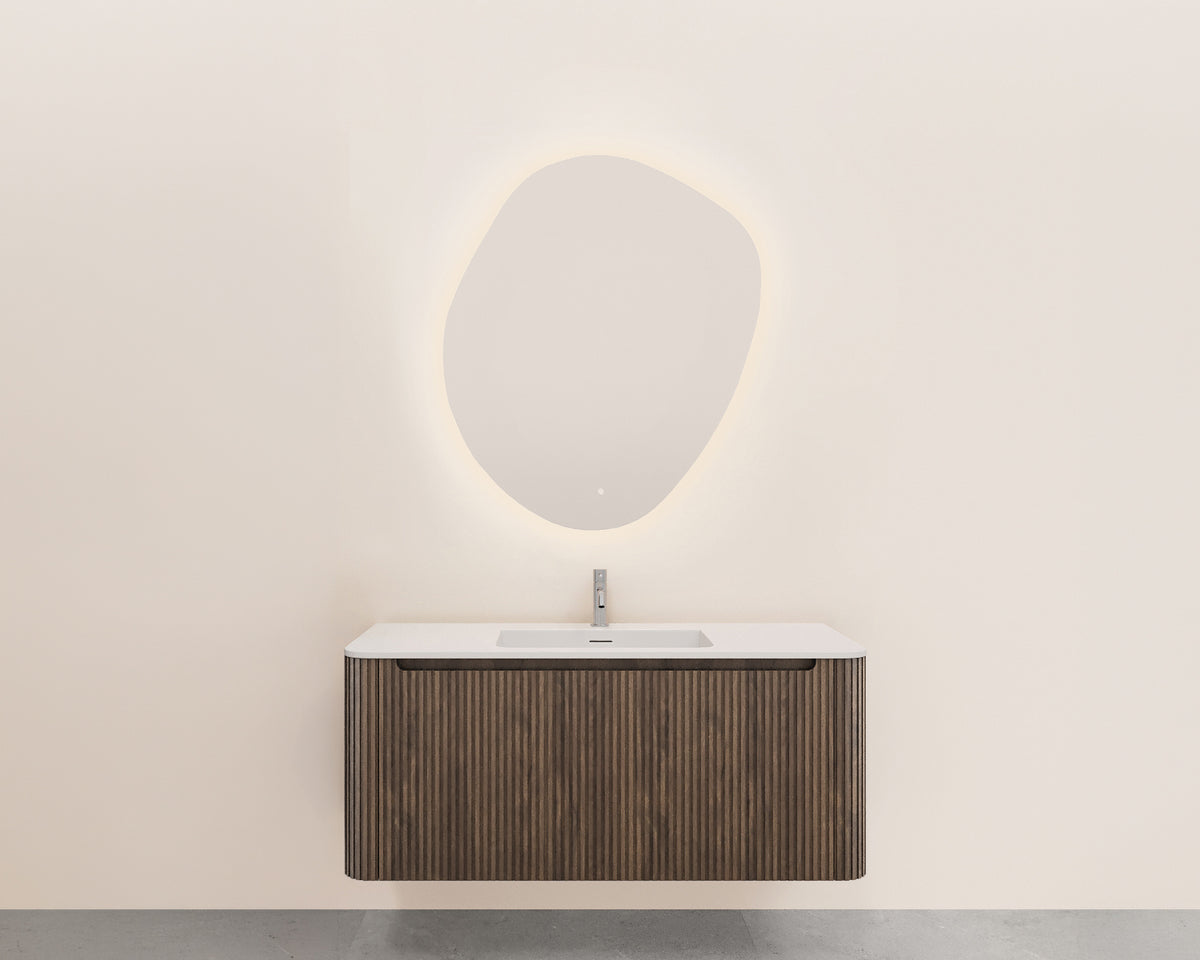 Eausulora onderkast afgeronde hoeken geribbeld met 1 lade 1 uitsparing 120 x 48 cm bruin eiken