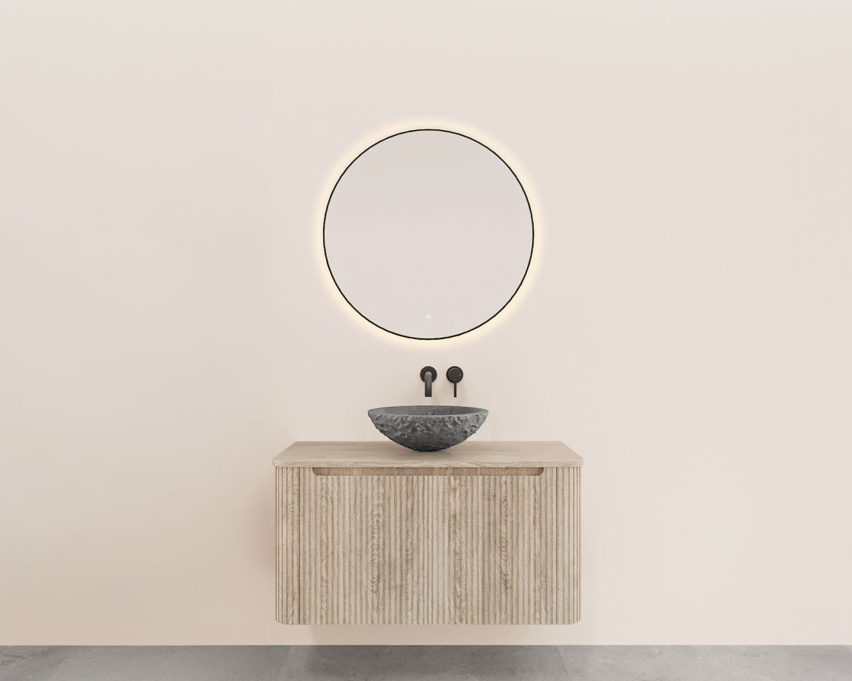 Eausulora onderkast afgeronde hoeken geribbeld met 1 lade 1 uitsparing 100 x 48 cm licht eiken