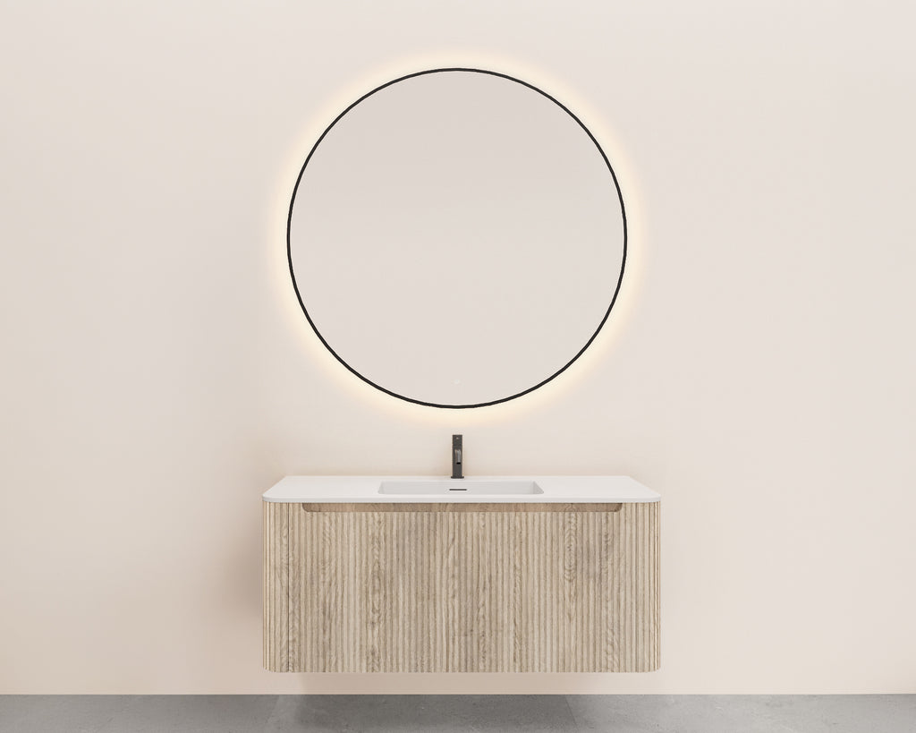 Eausulora onderkast afgeronde hoeken geribbeld met 1 lade 1 uitsparing 120 x 48 cm licht eiken