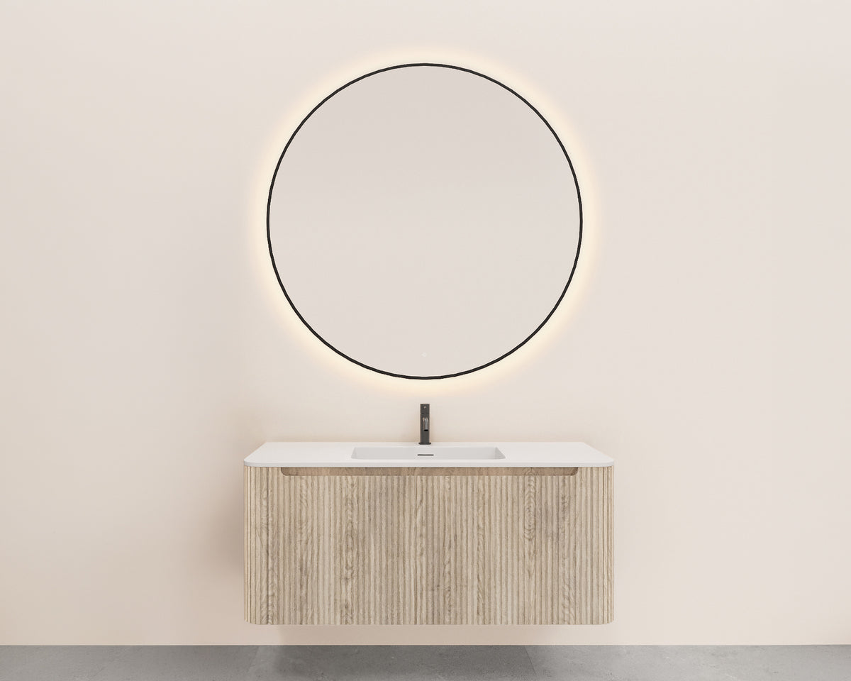 Eausulora onderkast afgeronde hoeken geribbeld met 1 lade 1 uitsparing 120 x 48 cm licht eiken