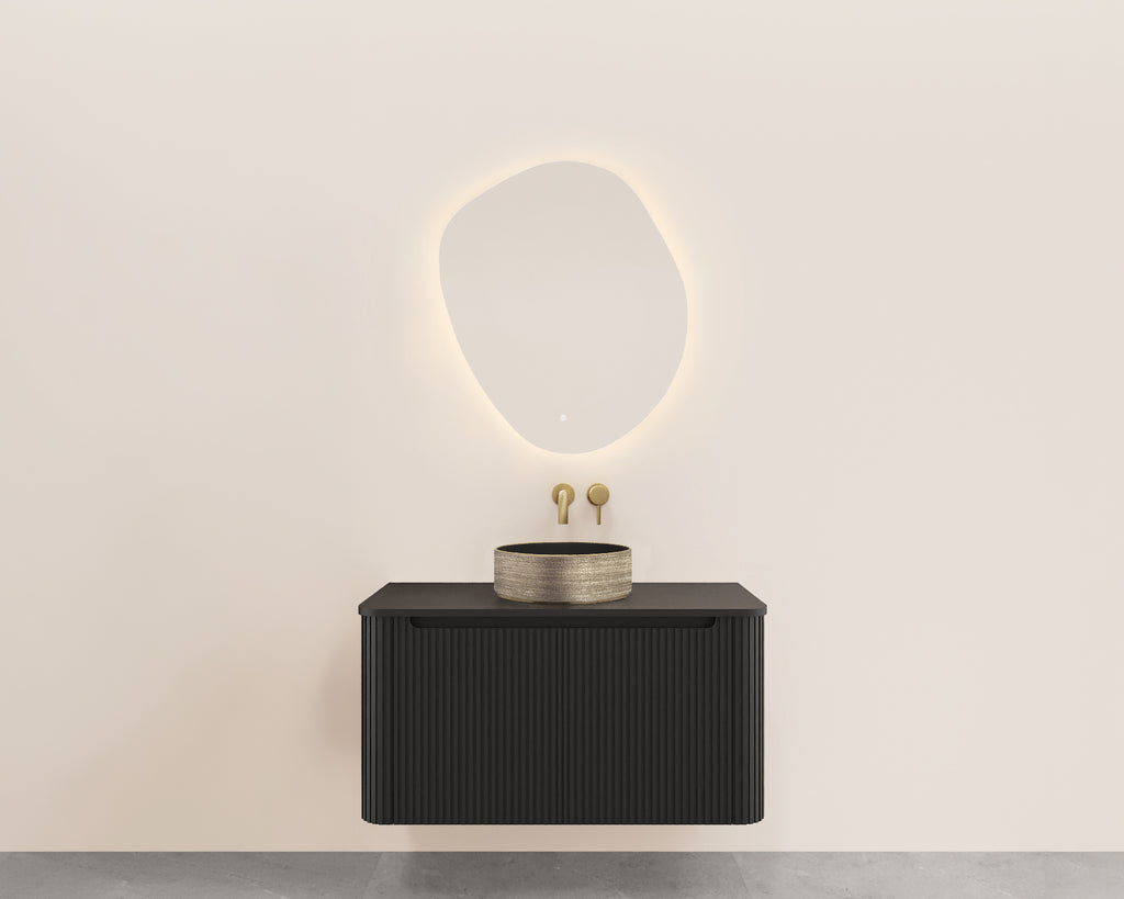 Eausulora onderkast afgeronde hoeken geribbeld met 1 lade 1 uitsparing 100 x 48 cm mat zwart