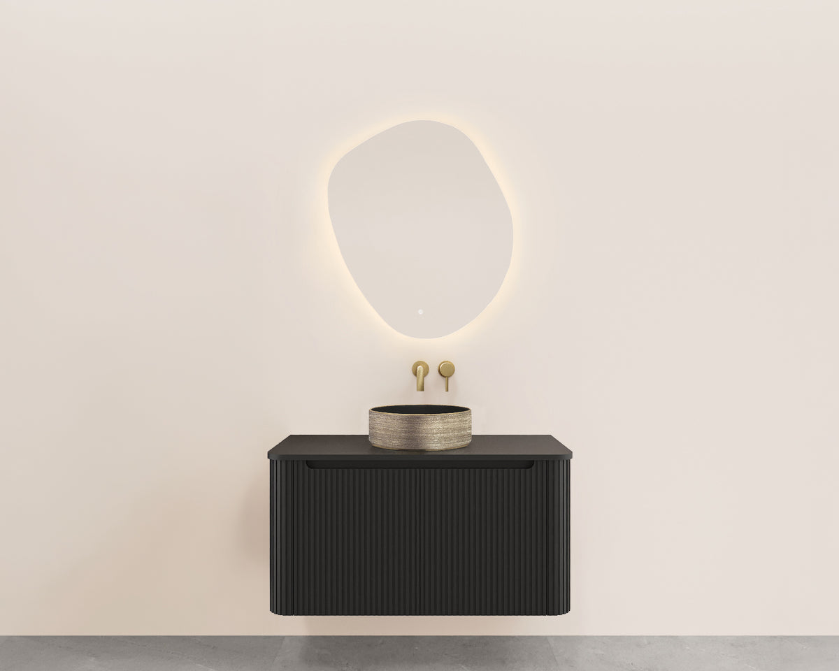 Eausulora onderkast afgeronde hoeken geribbeld met 1 lade 1 uitsparing 100 x 48 cm mat zwart