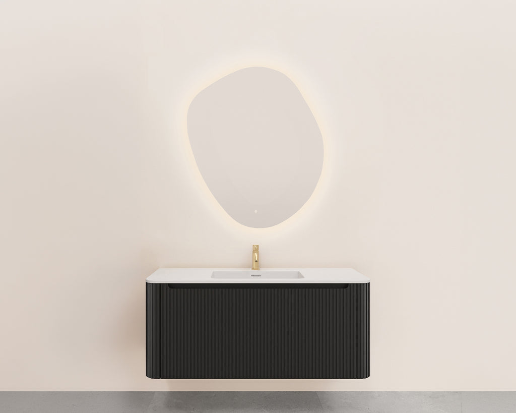 Eausulora onderkast afgeronde hoeken geribbeld met 1 lade 1 uitsparing 120 x 48 cm mat zwart