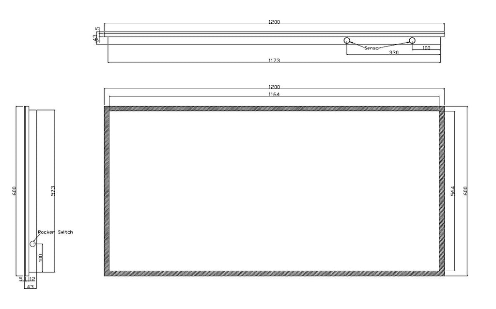 Eauquatro spiegel rechthoek met led, dimbaar en spiegelverwarming 120 x 60 cm