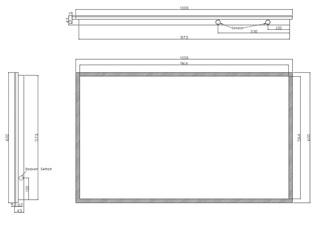 Eauquatro spiegel rechthoek met led, dimbaar en spiegelverwarming 100 x 60 cm