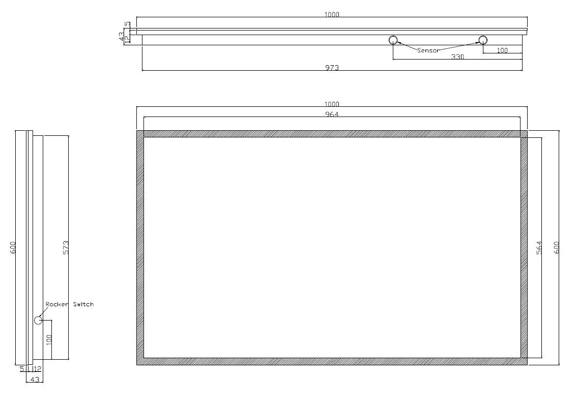 Eauquatro spiegel rechthoek met led, dimbaar en spiegelverwarming 100 x 60 cm