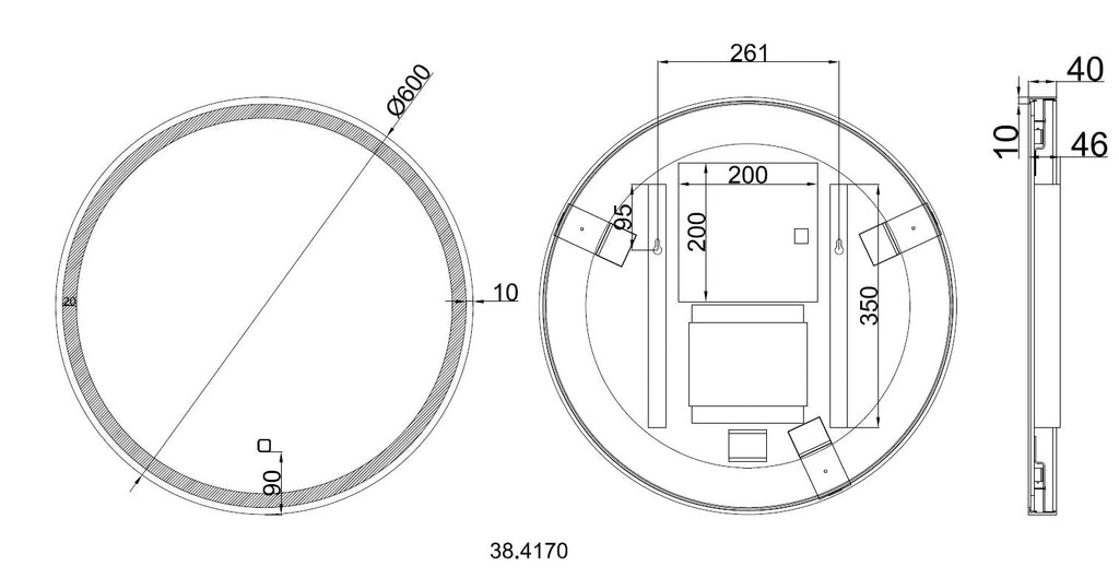 Eaumaro spiegel rond met LED, dimbaar en spiegelverwarming 60 cm mat zwart