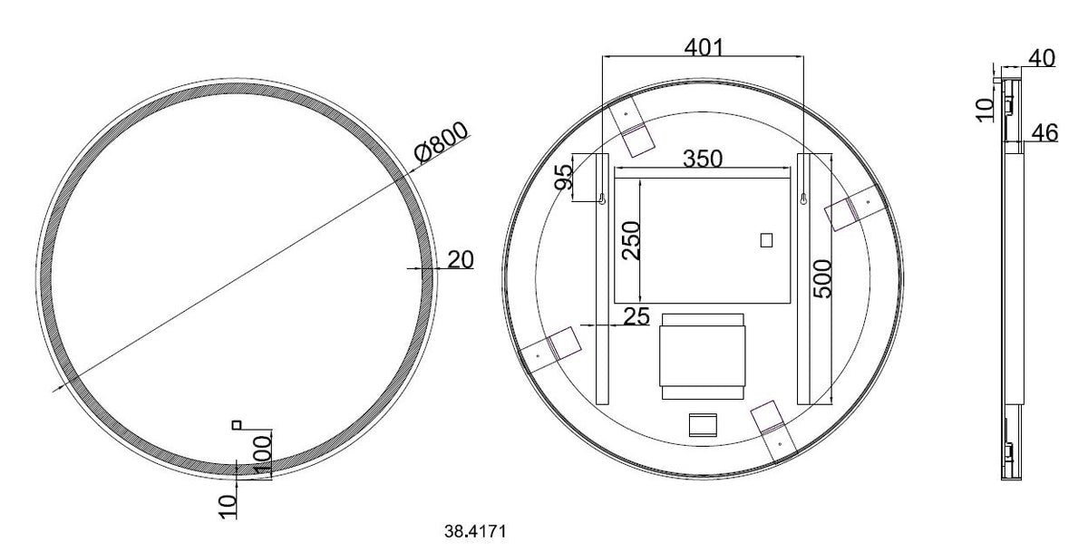 Eaumaro spiegel rond met led, dimbaar en spiegelverwarming 80 cm mat zwart