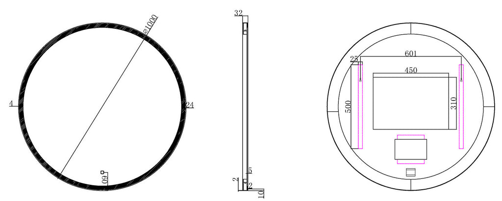 Eaumaro spiegel rond met led, dimbaar en spiegelverwarming 100 cm mat zwart