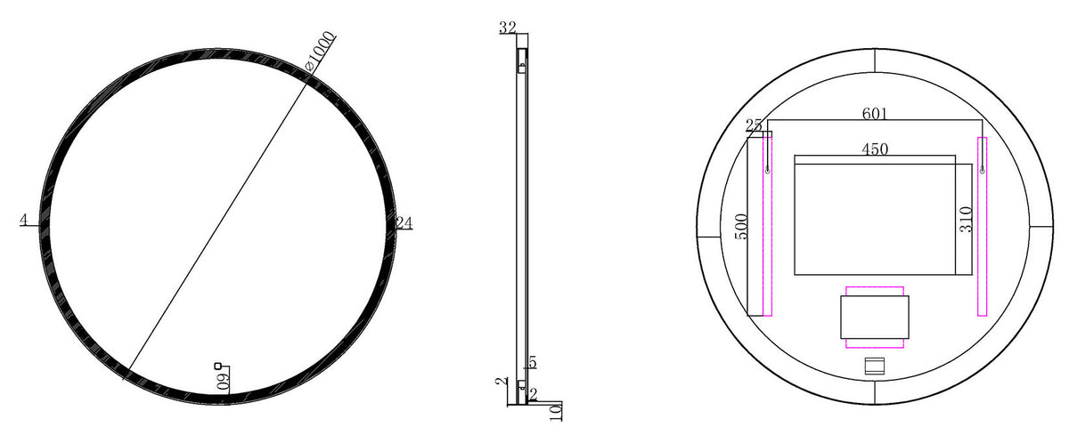 Eaumaro spiegel rond met led, dimbaar en spiegelverwarming 100 cm mat zwart