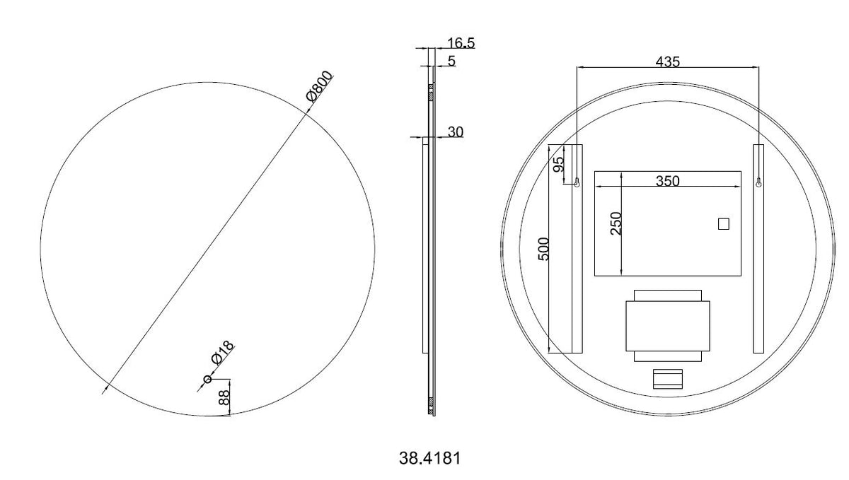 Eausoul spiegel rond met led, dimbaar en spiegelverwarming 80 cm