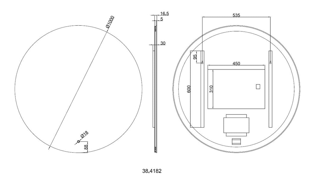 Eausoul spiegel rond met led, dimbaar en spiegelverwarming 100 cm
