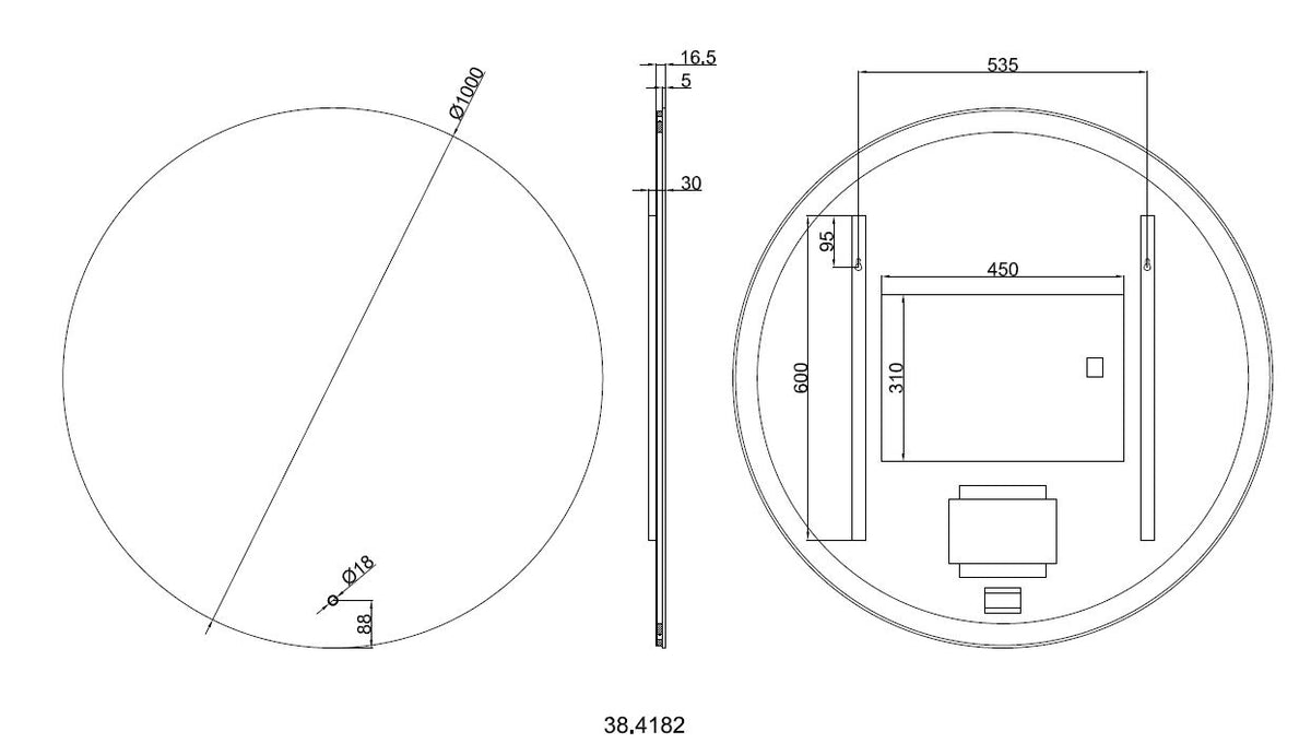 Eausoul spiegel rond met led, dimbaar en spiegelverwarming 100 cm