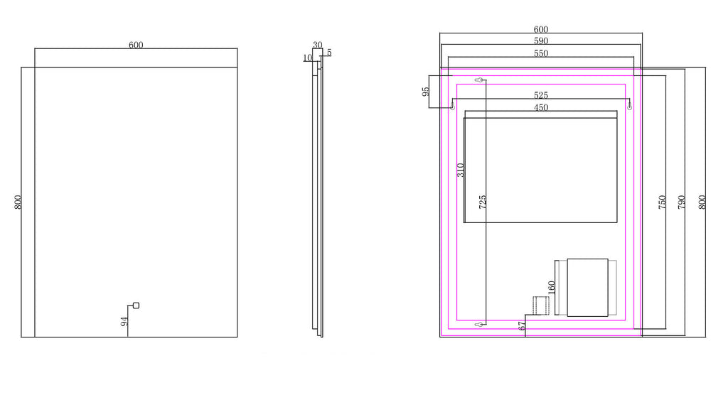 Eausoul spiegel rechthoek met led, dimbaar en spiegelverwarming 60 x 80 cm