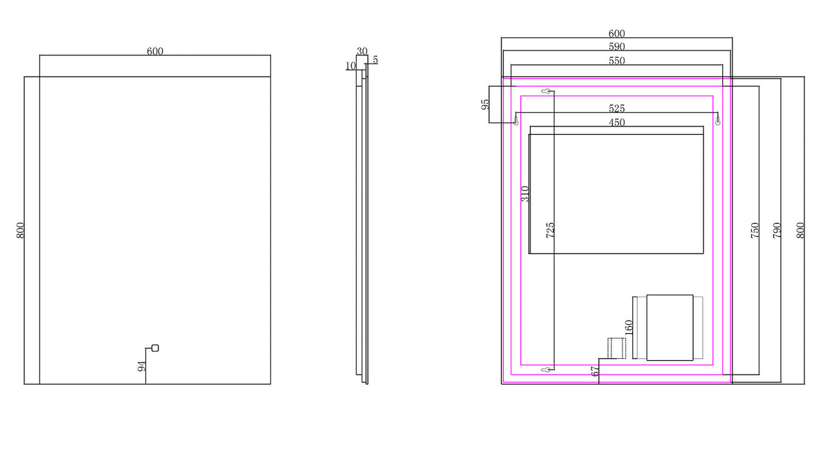 Eausoul spiegel rechthoek met led, dimbaar en spiegelverwarming 60 x 80 cm