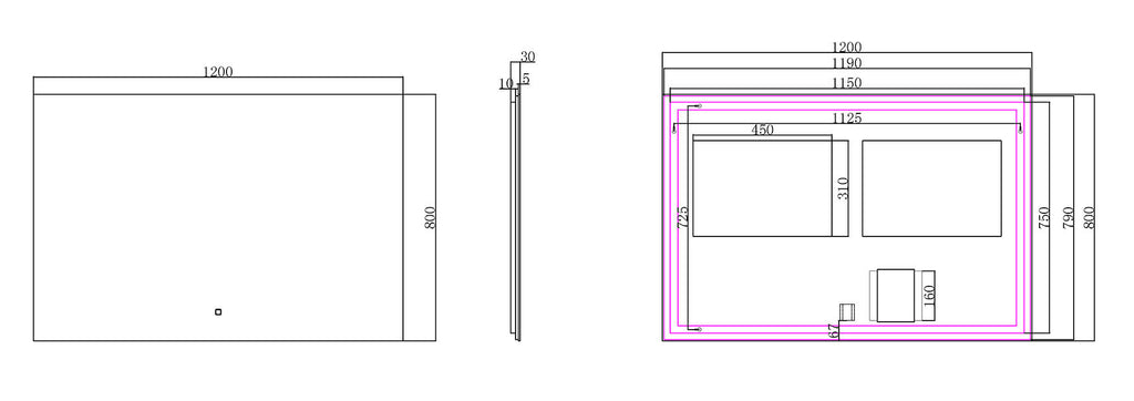 Eausoul spiegel rechthoek met led, dimbaar en spiegelverwarming 120 x 80 cm