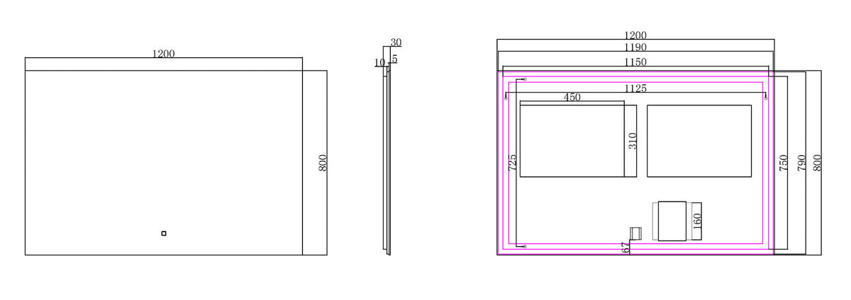 Eausoul spiegel rechthoek met led, dimbaar en spiegelverwarming 120 x 80 cm