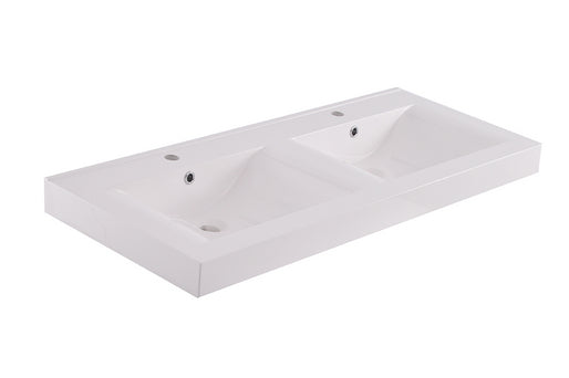 Eautigris wastafel dubbel met 2 kraangaten 120x46x8 cm kunstmarmer glans wit