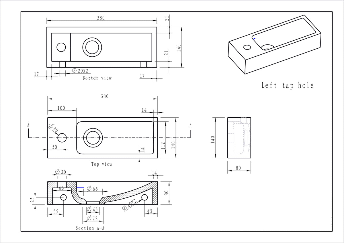Eauraw fontein links 38x14x8 cm hardsteen gezoet