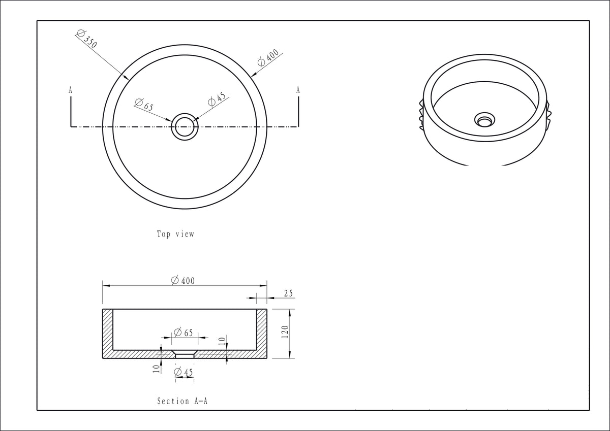 Eauraw waskom rond hamerslag 40x12 cm hardsteen gezoet