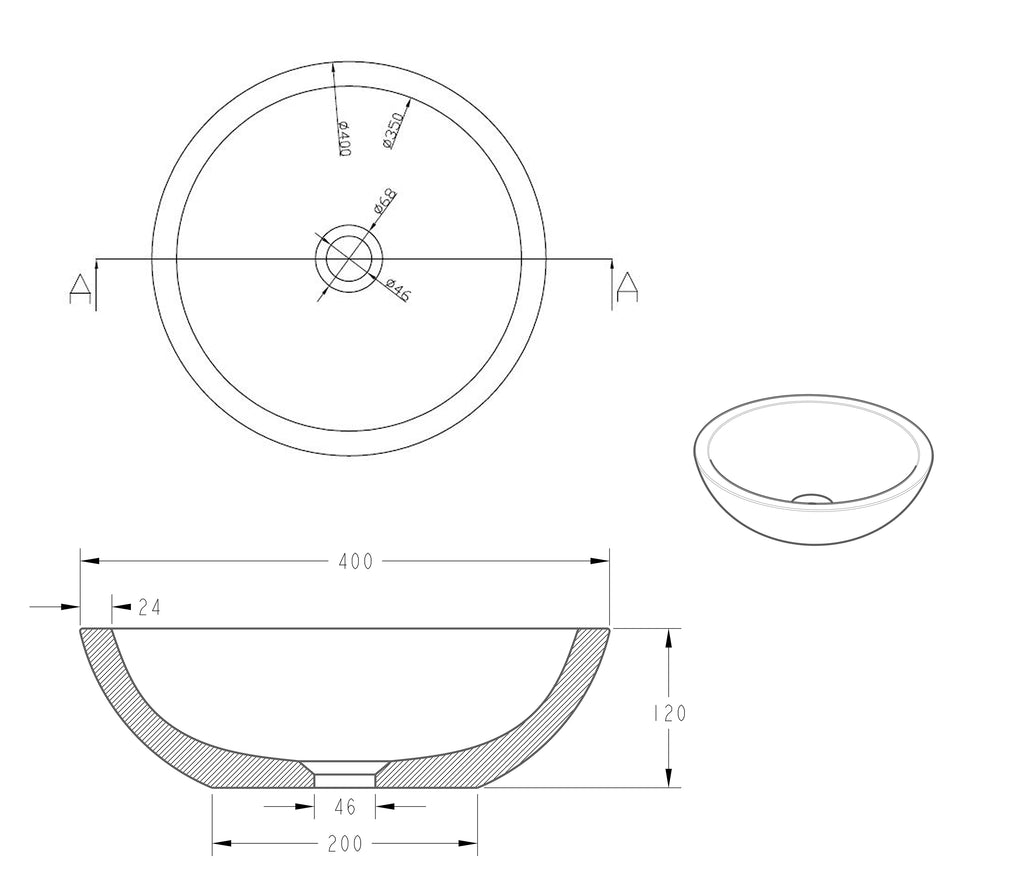 Eauraw waskom rond 40x12 cm hardsteen gezoet