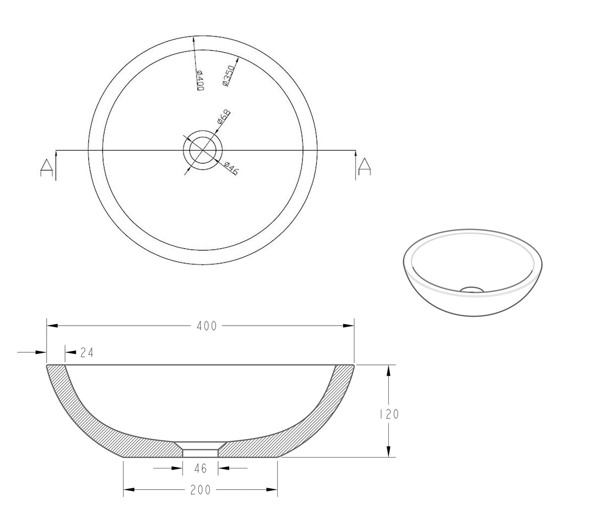Eauraw waskom rond 40x12 cm hardsteen gezoet