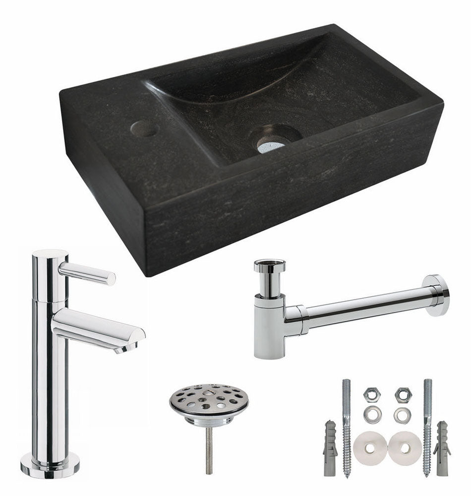 Eauone pack raw fontein links 40x22x10 cm hardsteen gezoet