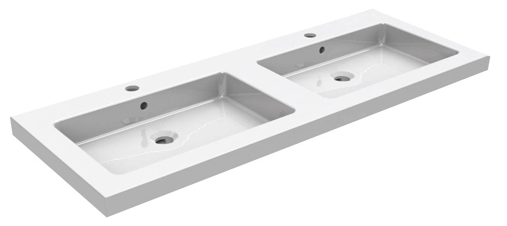 Eaukera wastafel dubbel met 2 kraangaten 120x46x5 cm keramiek glans wit