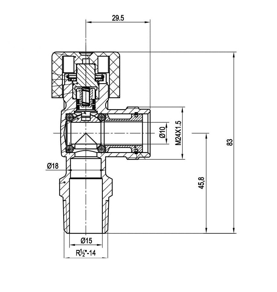 Eaugasaansluitkraan haaks Gastec 1/2" bu x M24 bu