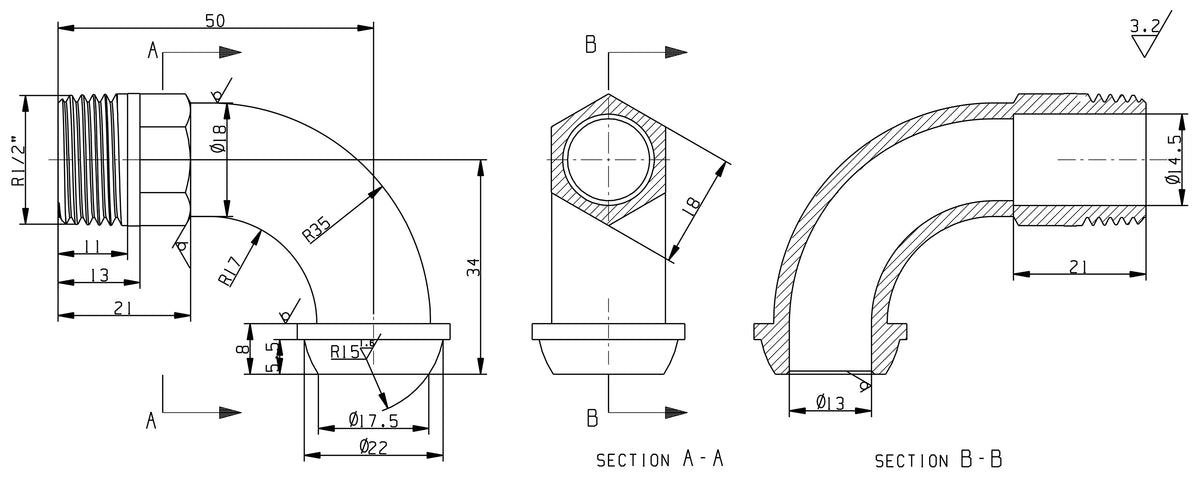 Eaum-527 radiator-aansluitbocht 1/2 vernikkeld
