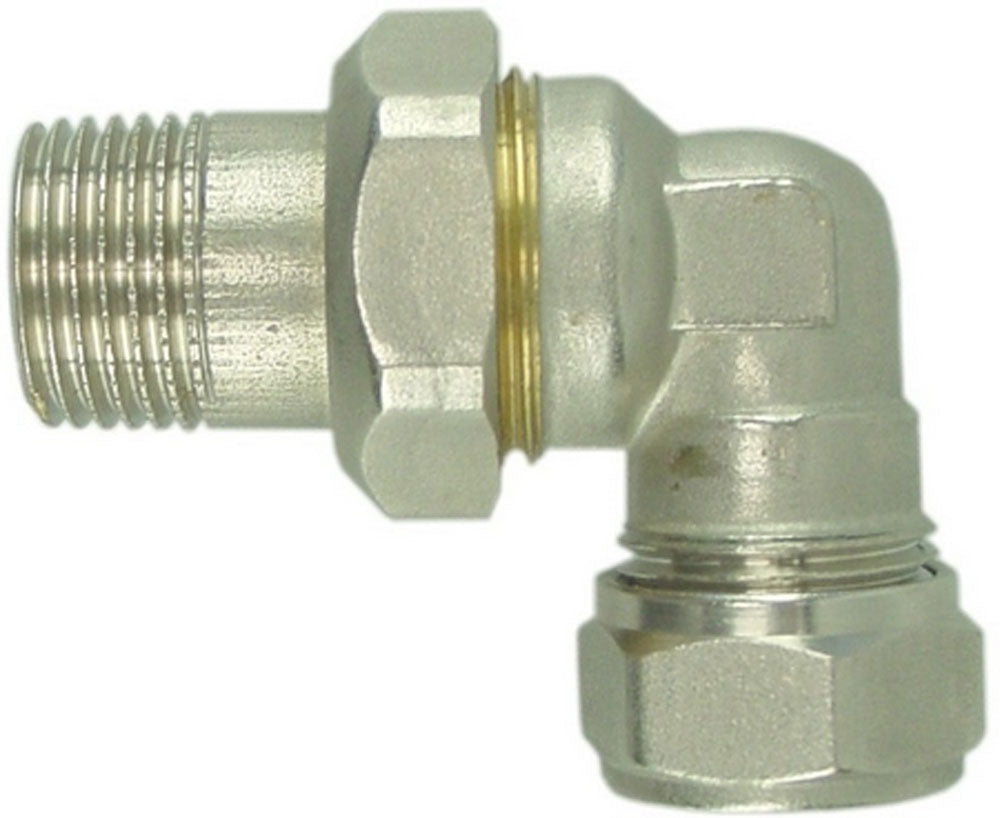 Eauradiatorkoppeling 3-del. 1/2x15 knel haaks vernikkeld