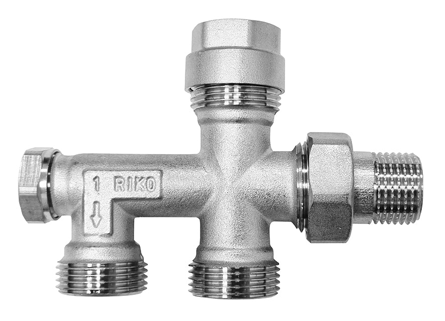 Eau4-weg verdeler 1/2" x euro+adaptor 15mm x 2 X 3/4"