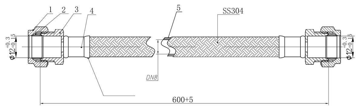 Eauflexibele aansluitslang Kiwa 12mm knel x 12mm knel 60 cm RVS