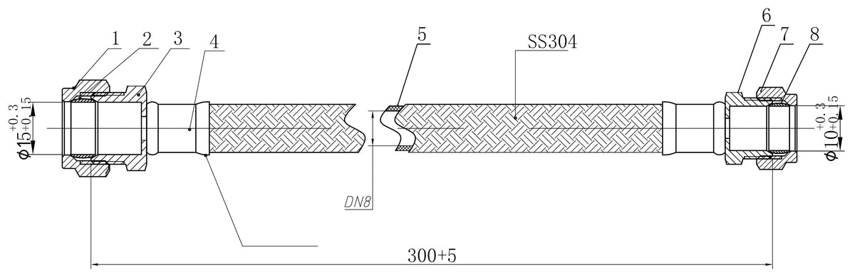 Eauflexibele aansluitslang Kiwa 10mm knel x 15mm knel 30 cm RVS