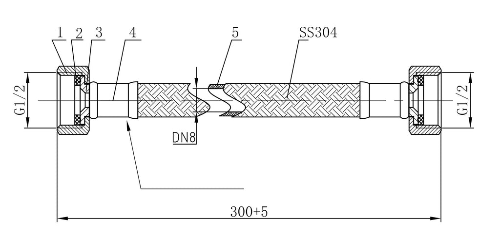 Eauflexibele aansluitslang Kiwa 1/2" bi x 1/2" bi 30 cm RVS