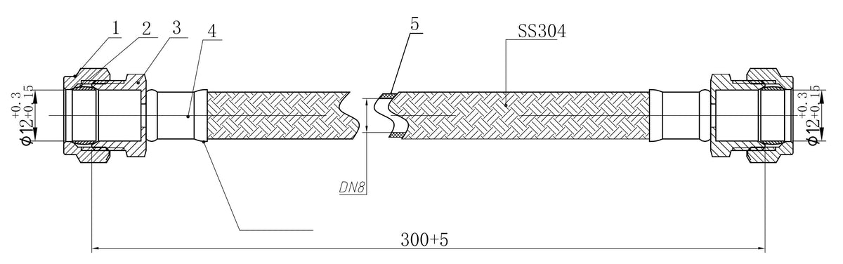 Eauflexibele aansluitslang Kiwa 12mm knel x 12mm knel 30 cm RVS