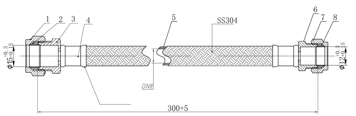 Eauflexibele aansluitslang 12mm knel x 15mm knel 30 cm RVS
