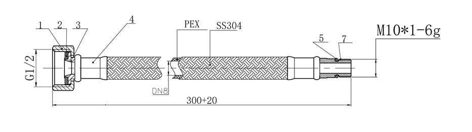 Eauflexibele aansluitslang Kiwa 1/2" bi x M10 bu 30 cm RVS