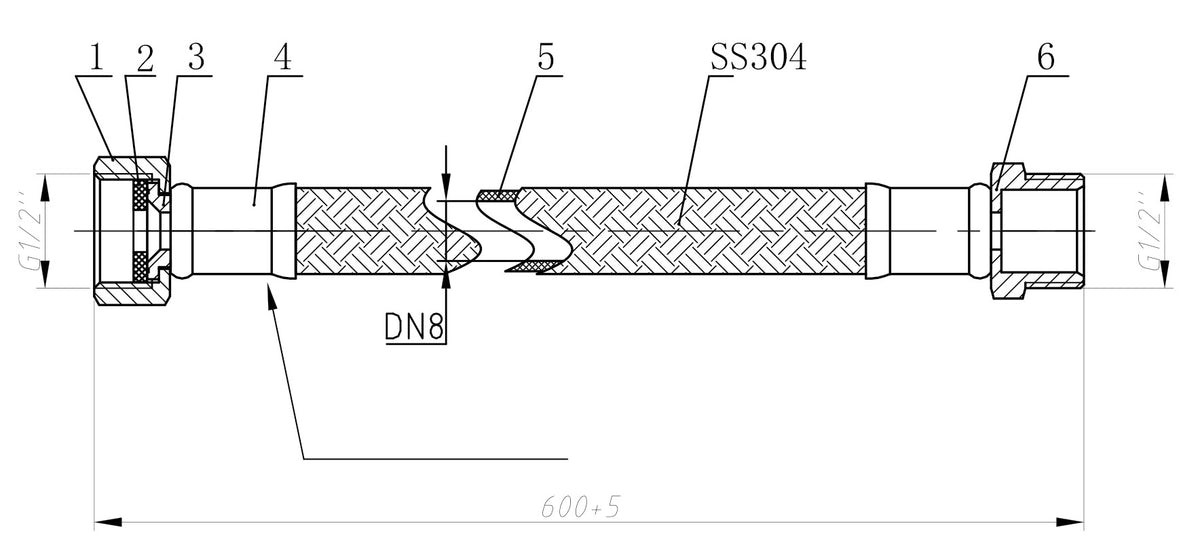 Eauflexibele aansluitslang Kiwa 1/2" bi x 1/2" bu 60 cm RVS