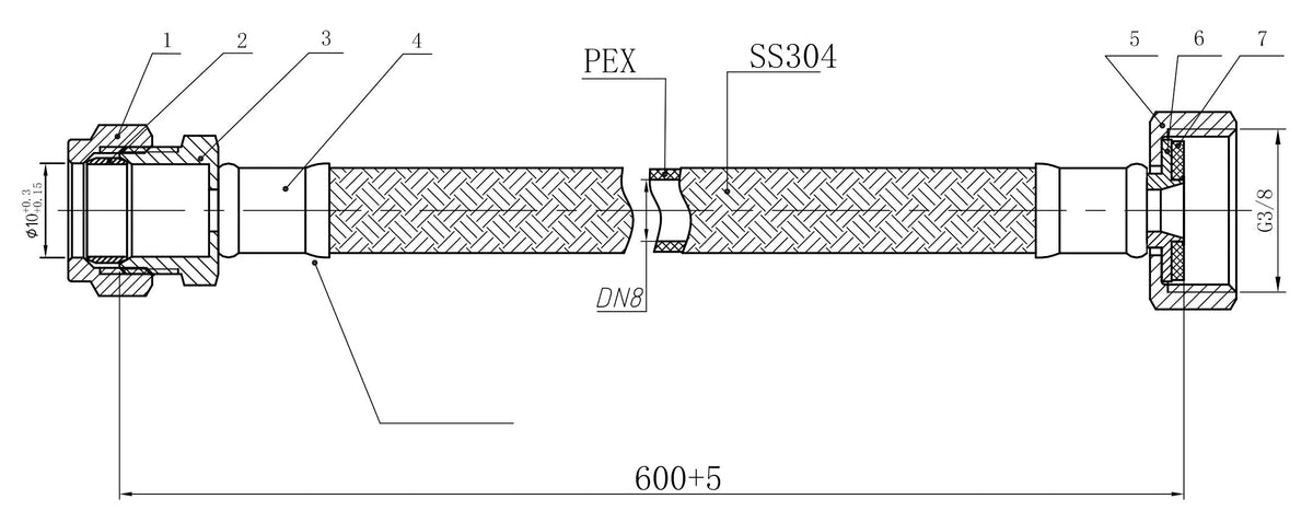Eauflexibele aansluitslang Kiwa 3/8" bi x 10mm knel 60 cm RVS
