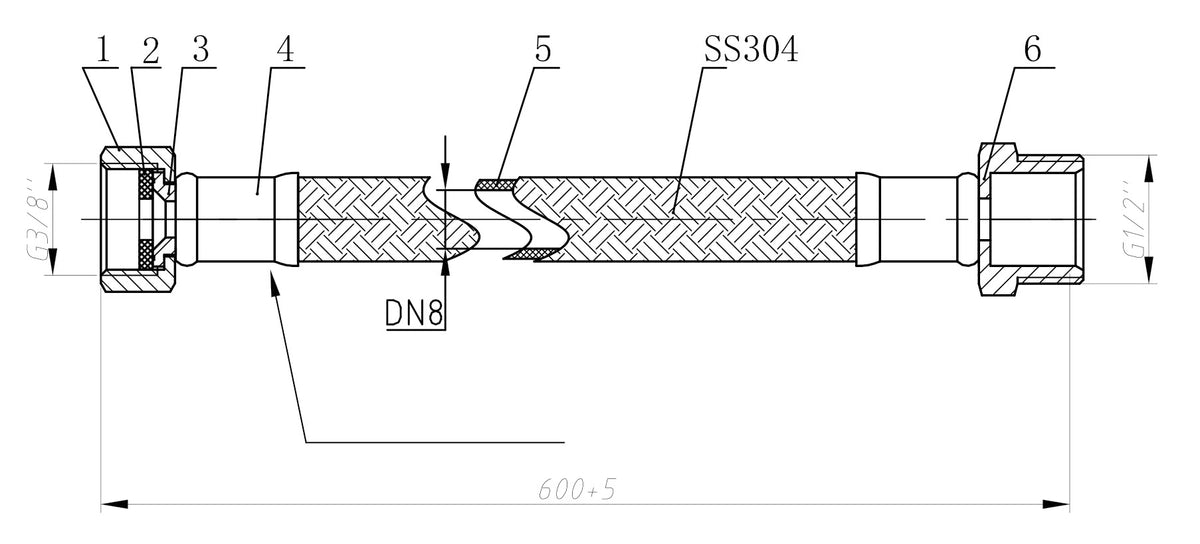 Eauflexibele aansluitslang Kiwa 3/8" bi x 1/2" bu 60 cm RVS