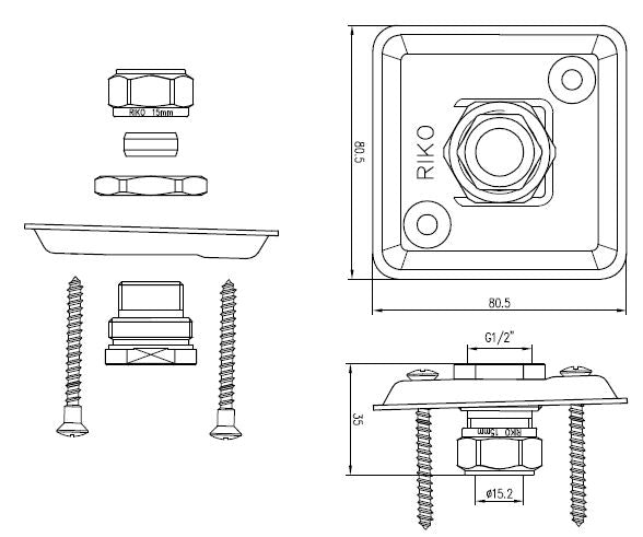 Eaugevelplaat 1/2'' x 15 mm chroom