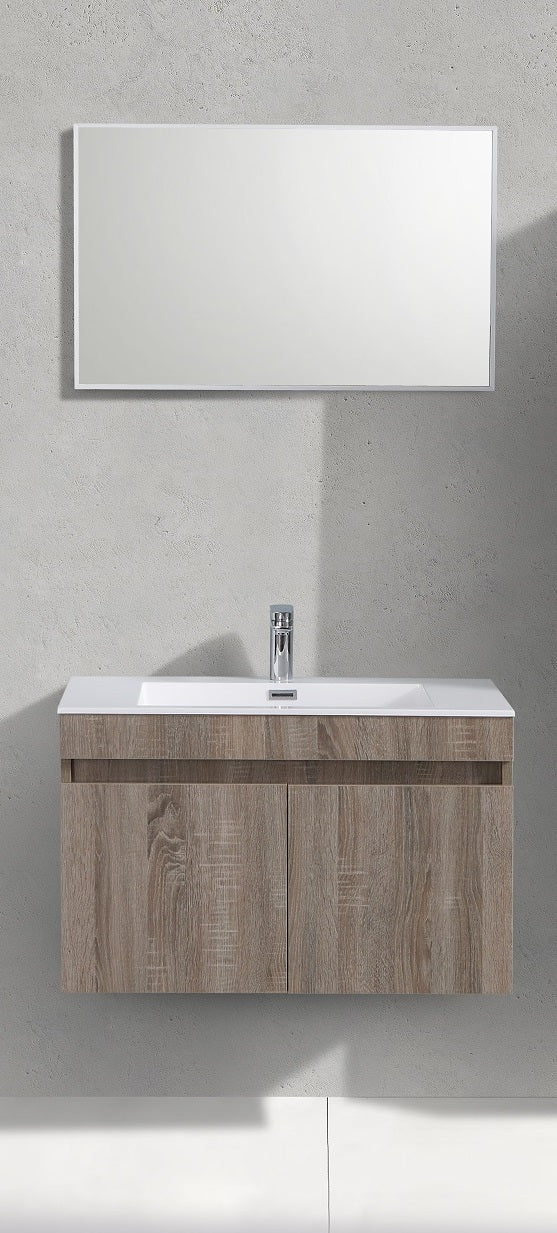 Eaucapri onderkast + wastafel + spiegel 80 cm rustiek eiken licht