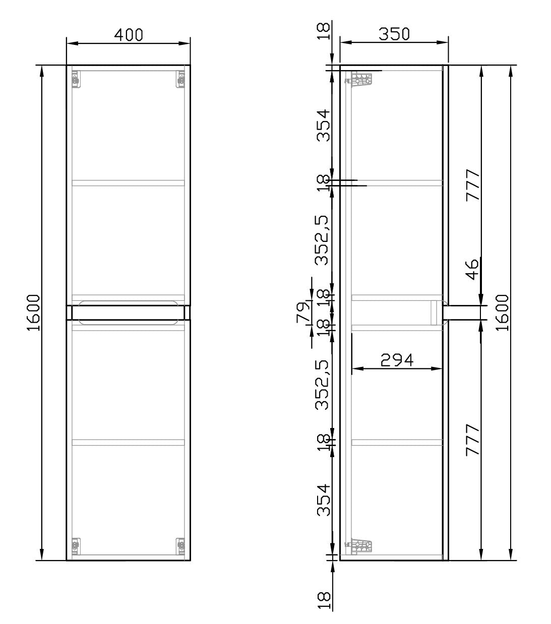 Eausevilla kolomkast 160 cm omkeerbaar wit