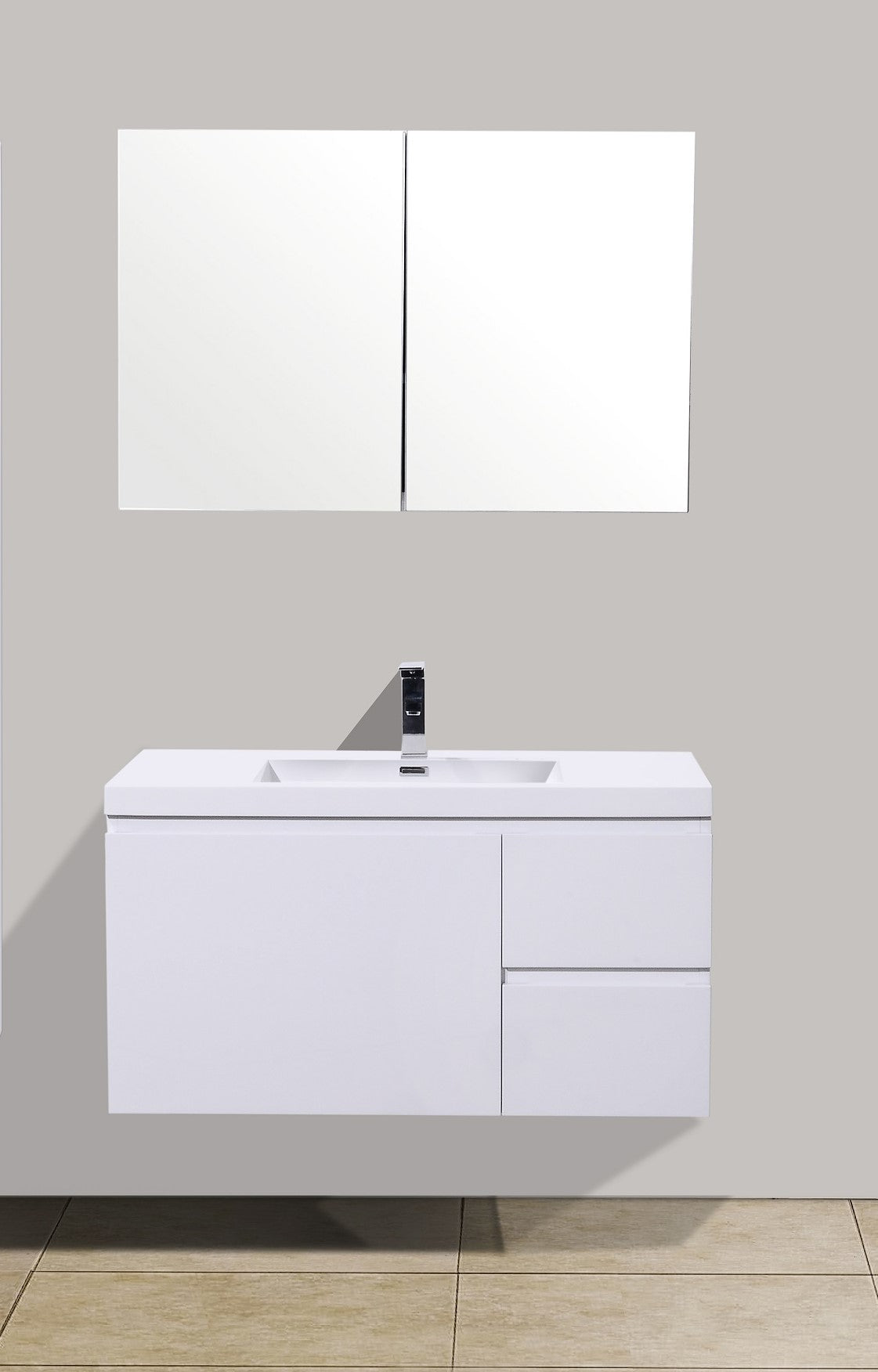 Eausevilla onderkast + wastafel + spiegelkast 100 cm wit