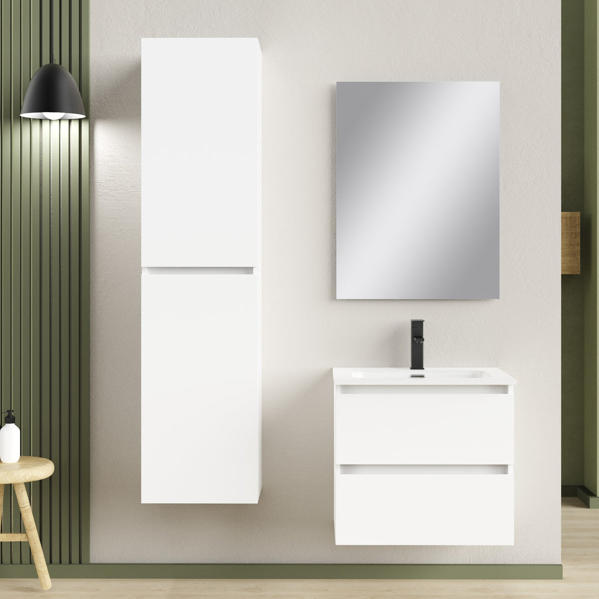 Eaurio onderkast + wastafel + spiegel 60 cm wit