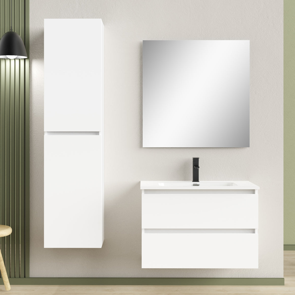 Eaurio onderkast + wastafel + spiegel 80 cm wit