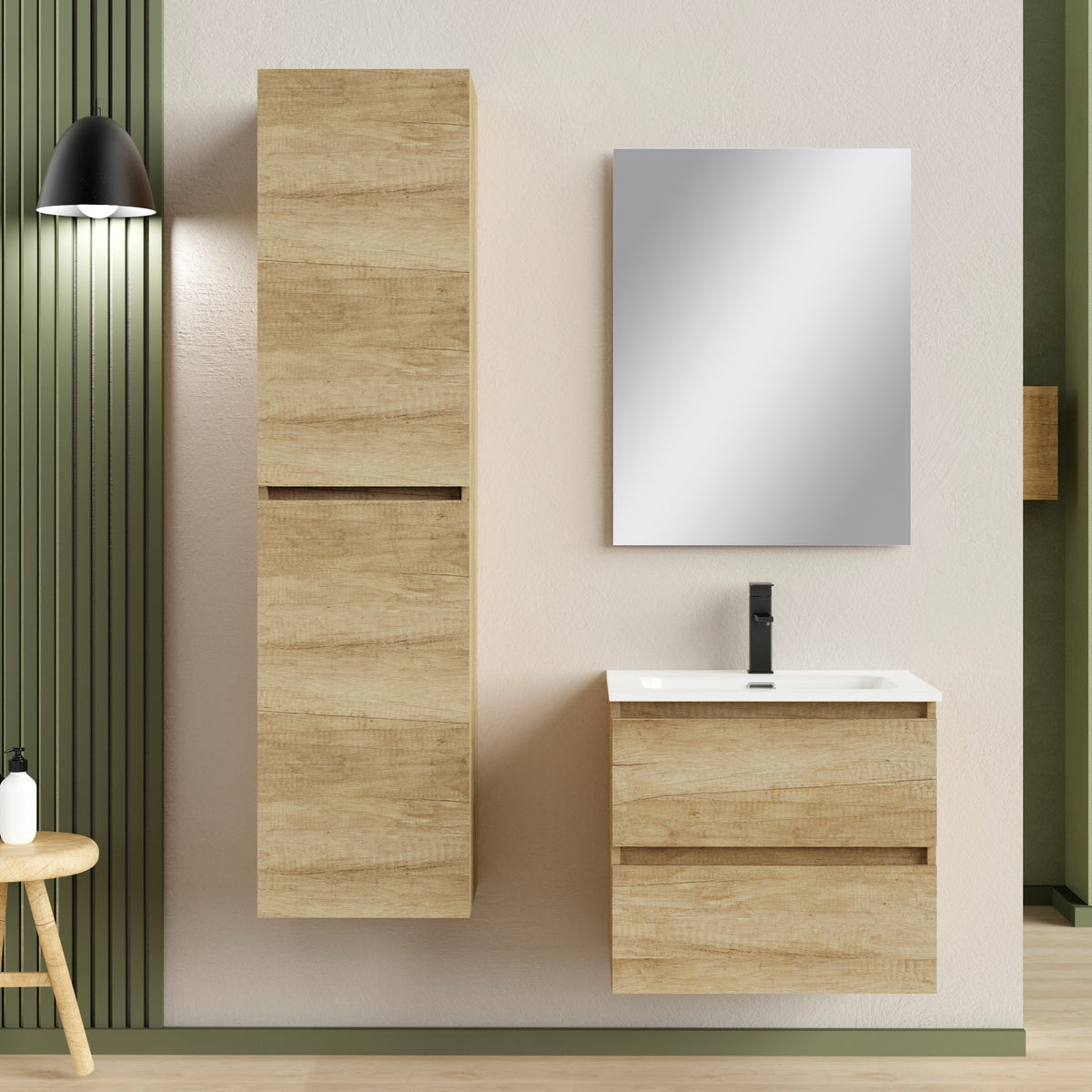 Eaurio onderkast + wastafel + spiegel 60 cm houtdecor