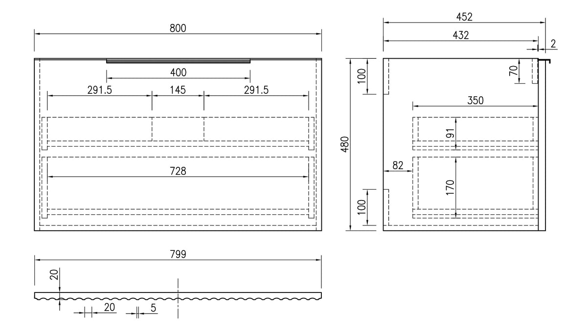 Eaubrunella onderkast 80 cm eik